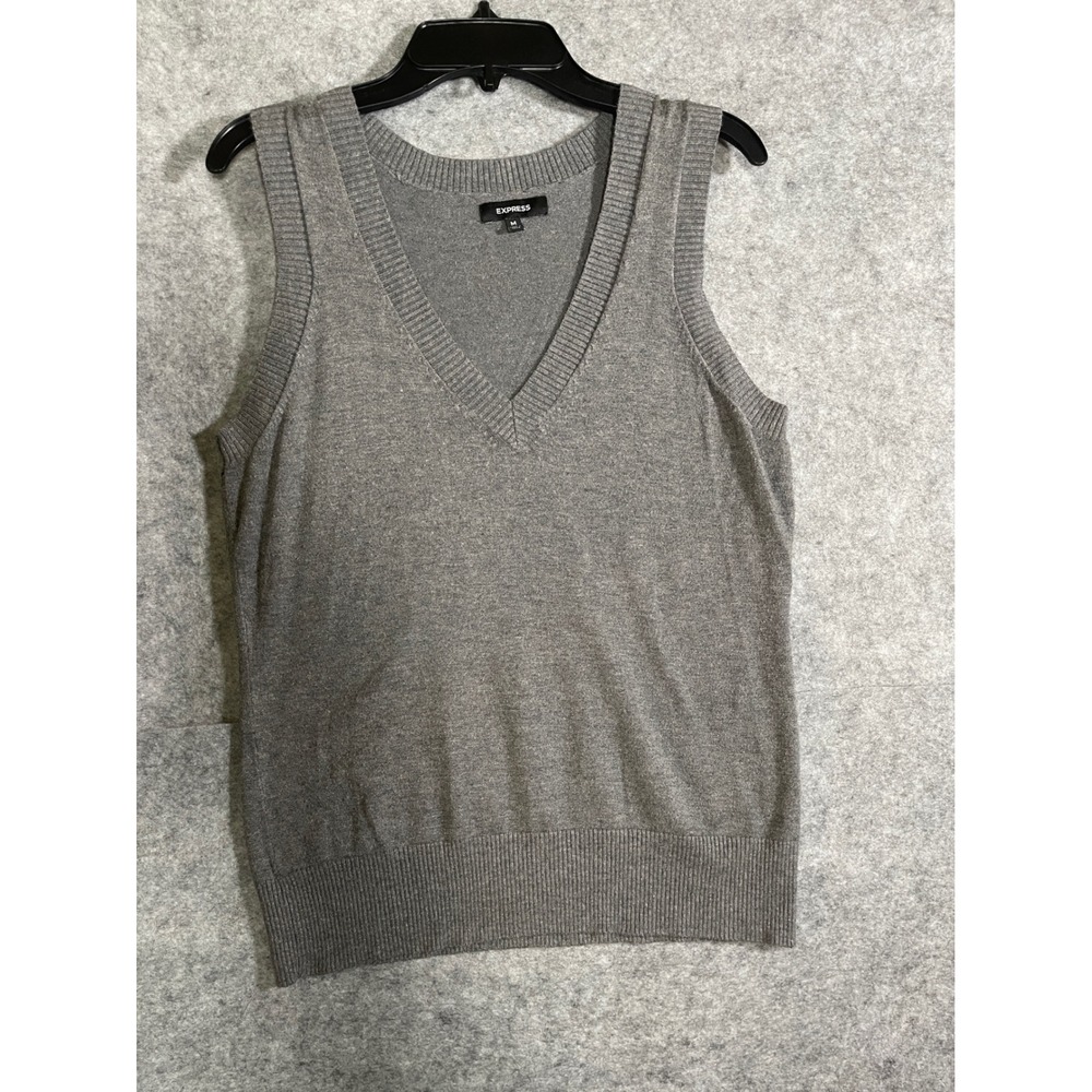 Express Gray V-Neck Knit Sweater Vest Sleeveless Top Medium RN55285